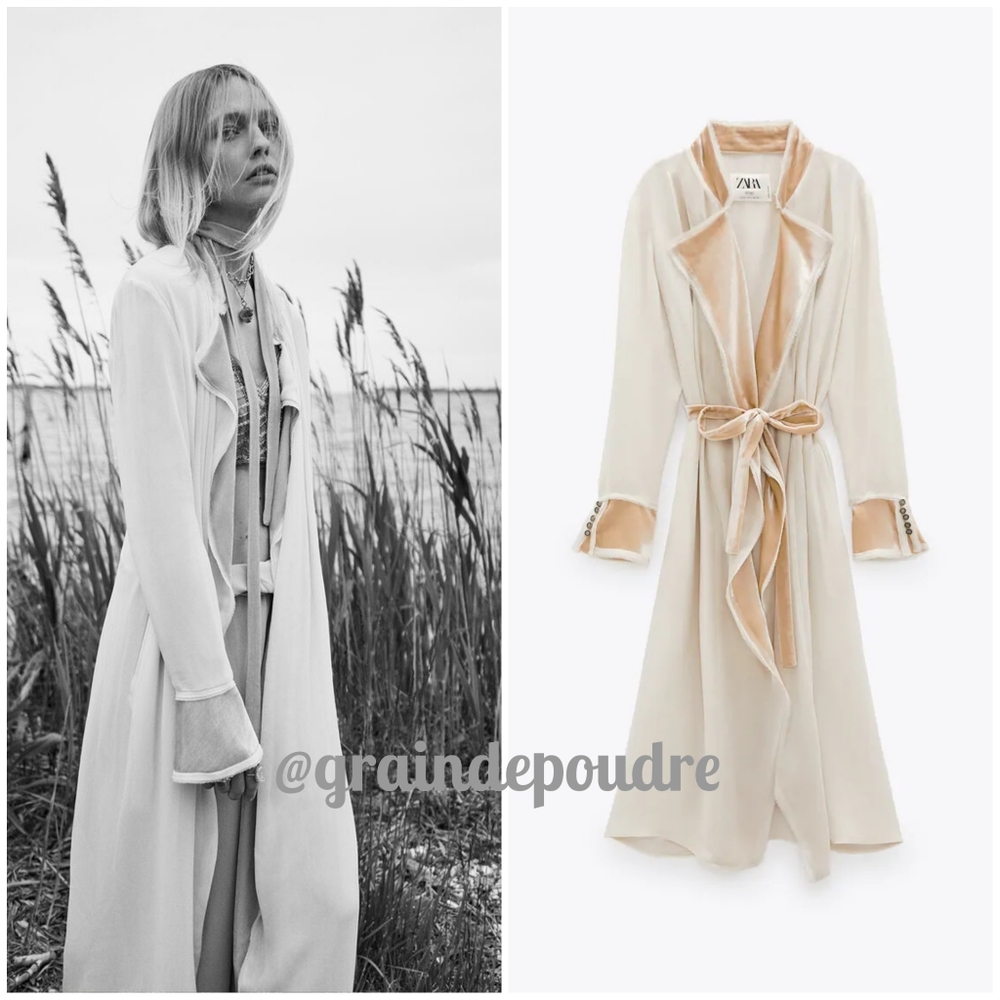 Zara Campaign Ivory Peach Velvet Long Coat S
